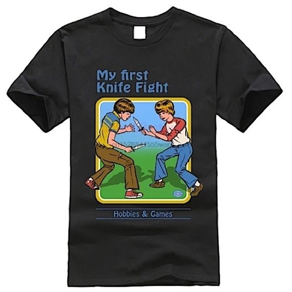 Spencer’s My First Knife Fight Unisex Graphic Black T-Shirt Top Size Small - Picture 1 of 10
